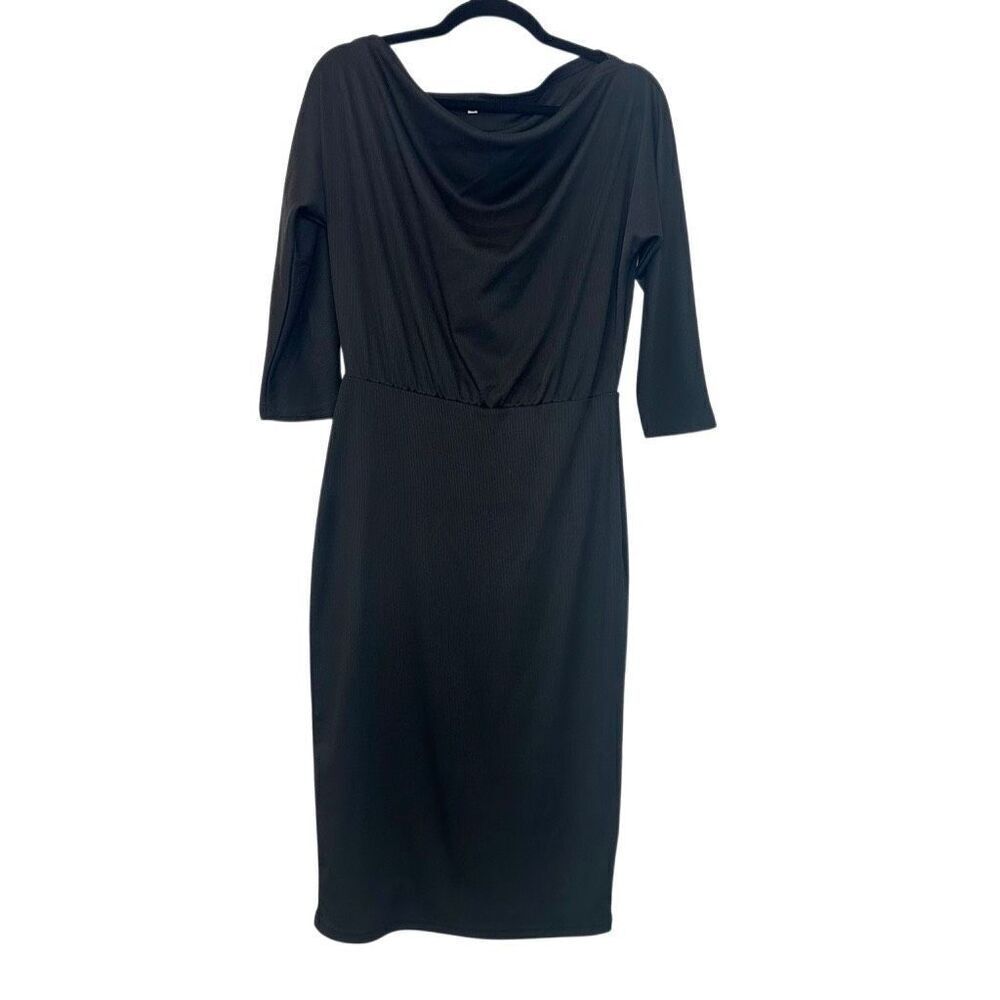 Nordstrom Rack Cowl Neck Quarter Sleeve Stretch Sheath Dress Black Medium